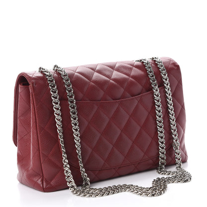 Chanel Caviar Quilted Jumbo Single Flap Bijoux Chain Red 3 of 21