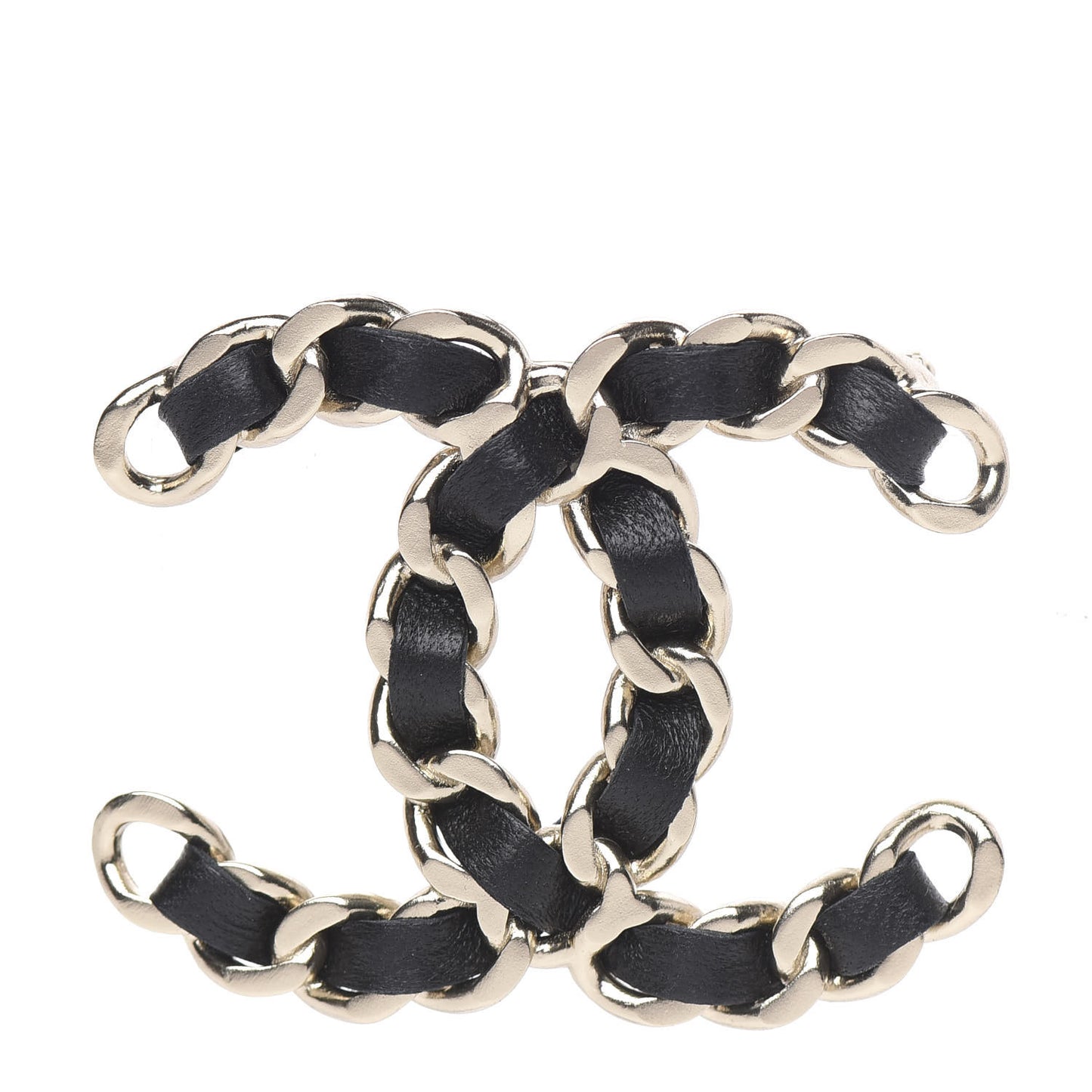 Lambskin Chain CC Brooch Black Gold