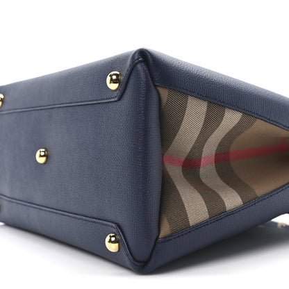Burberry Derby Calfskin House Check Medium Banner Tote Ink Blue 10 of 10