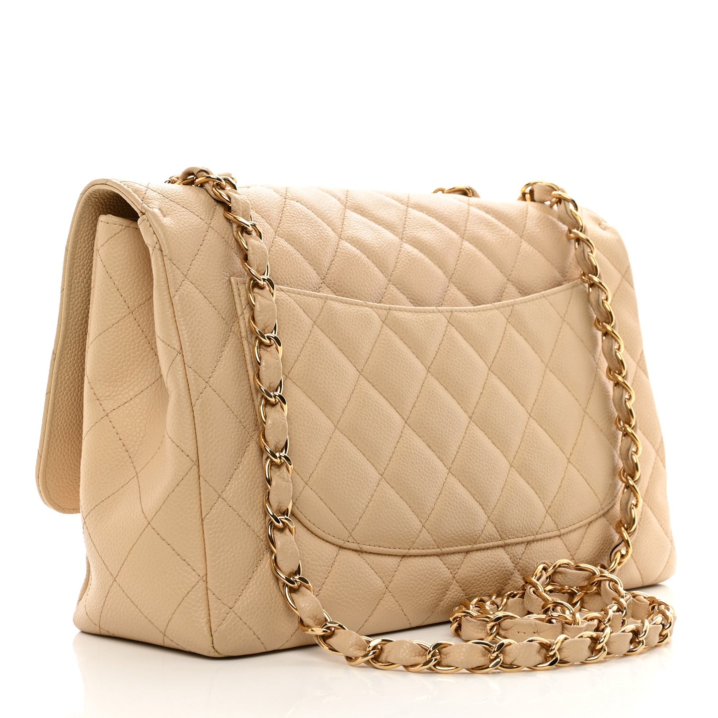 Caviar Quilted Jumbo Single Flap Beige