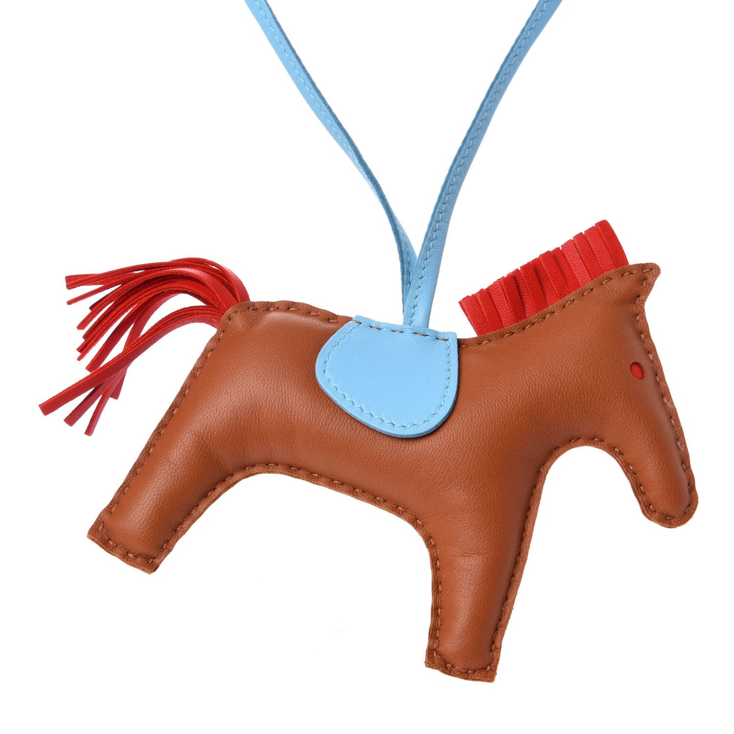 Milo Lambskin Grigri Rodeo Horse Bag Charm MM Gold Rouge Indien Celeste