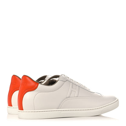 Hermes Calfskin Mens Quicker Sneakers 38 White Orange 4 of 8