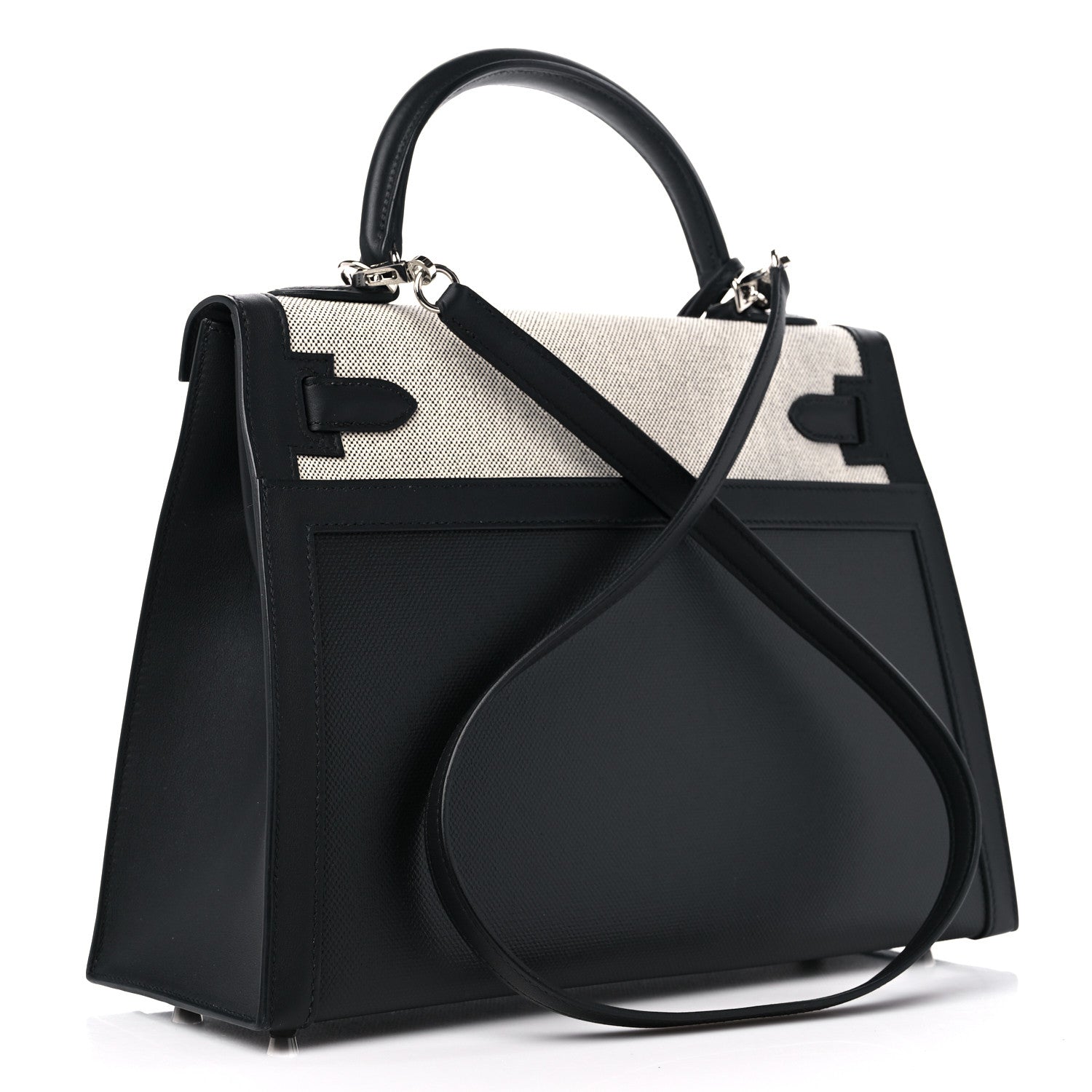 Hermes Berline Toile Swift Kelly Sellier 32 Black Ecru 3 of 10