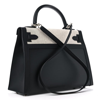 Hermes Berline Toile Swift Kelly Sellier 32 Black Ecru 3 of 10