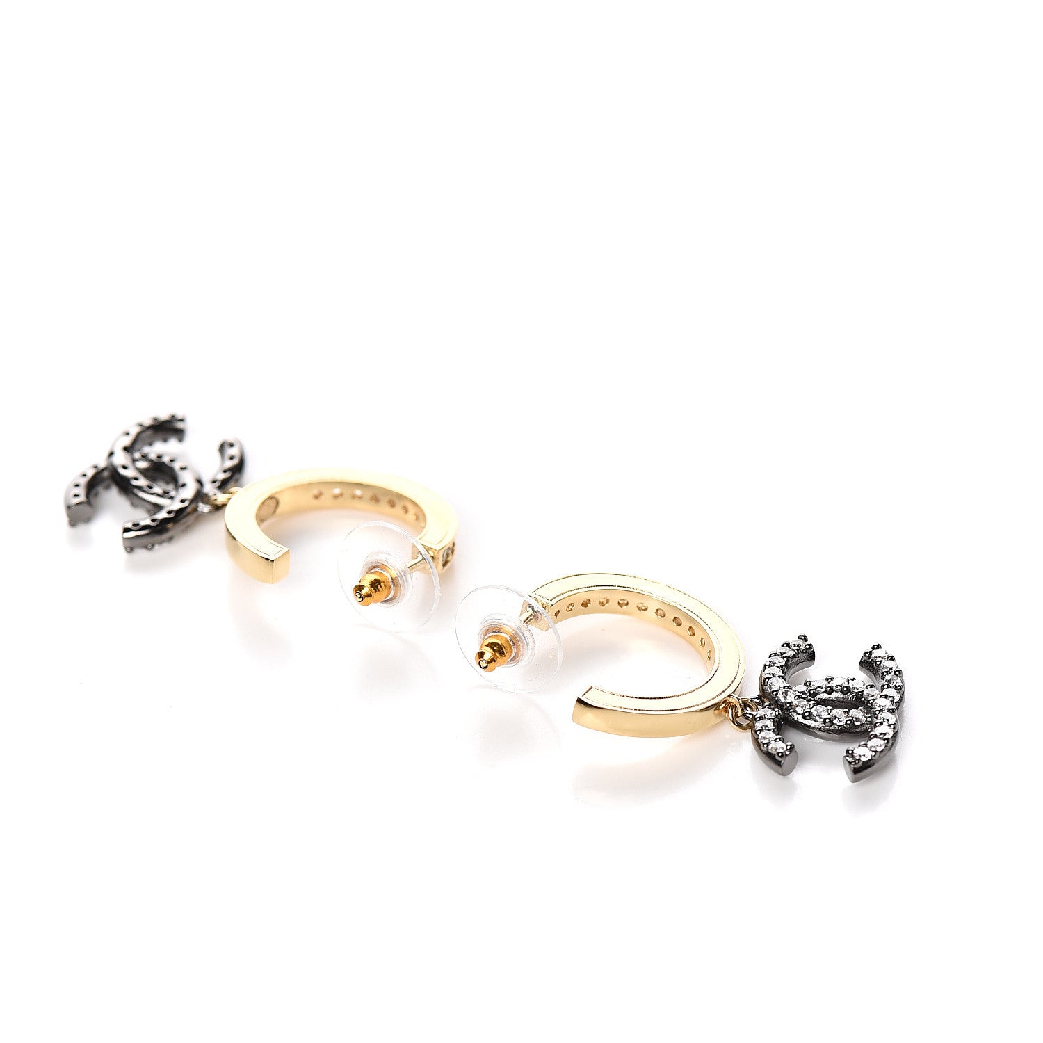 Chanel Crystal Lock Symbols CC Hoop Drop Earrings Gold Ruthenium 3 of 5