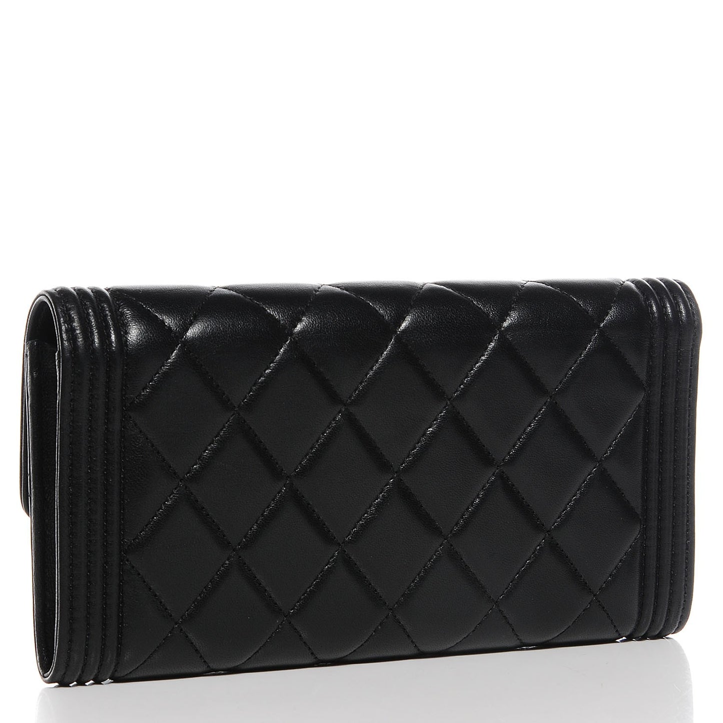 Lambskin Quilted Boy Flap Wallet Black