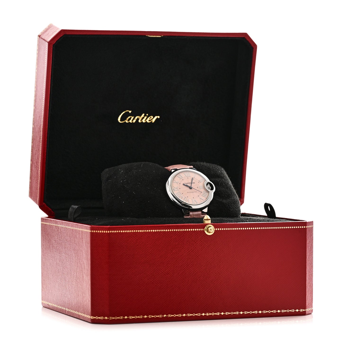 Stainless Steel Alligator 33mm Ballon Bleu De Cartier Automatic Watch Pink