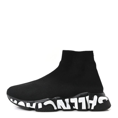 Balenciaga Neoprene Knit Womens Speed Graffiti Sneakers 38 Black White 1 of 8