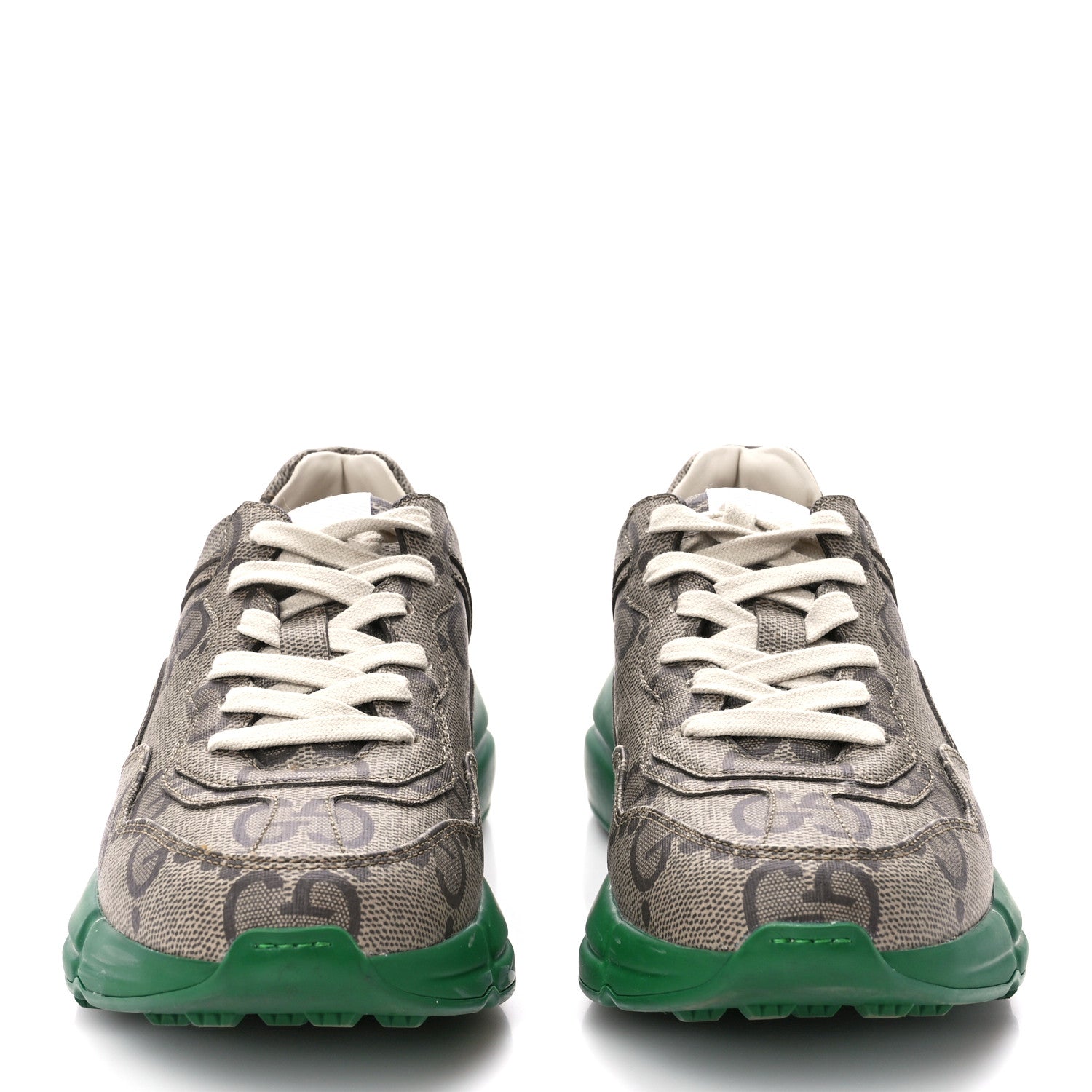 Gucci Maxi GG Supreme Monogram Gucci 100 Womens Rhyton Sneakers 37 Beige Ebony Green 2 of 8
