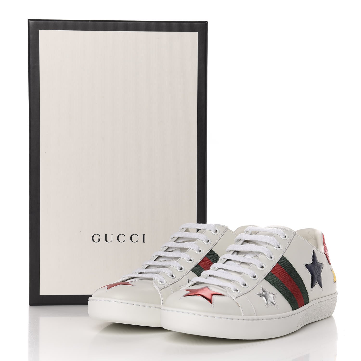 Gucci Calfskin Ayers Web Star Embroidered Womens Ace Sneakers 38.5 White Multi 10 of 10