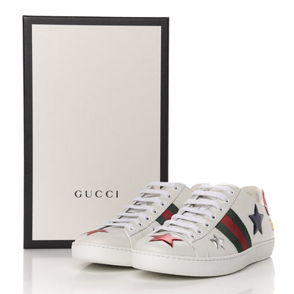Gucci Calfskin Ayers Web Star Embroidered Womens Ace Sneakers 38.5 White Multi 10 of 10
