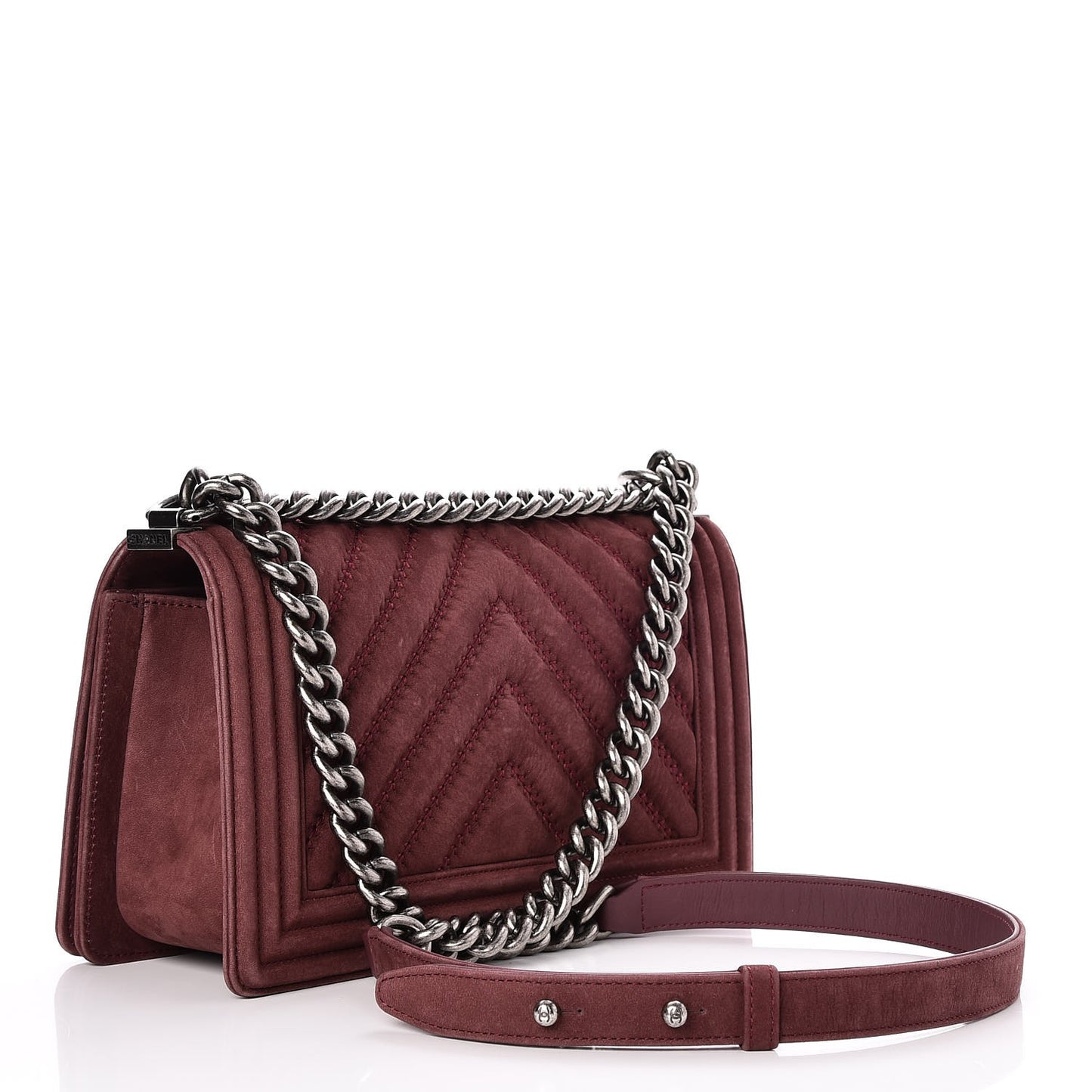Nubuck Bull Chevron Quilted Medium Boy Flap Burgundy