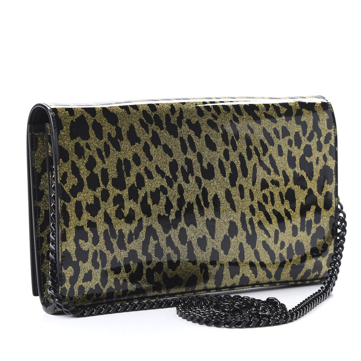 Patent Leopard Print Monogram Chain Wallet Leopard Black Gold