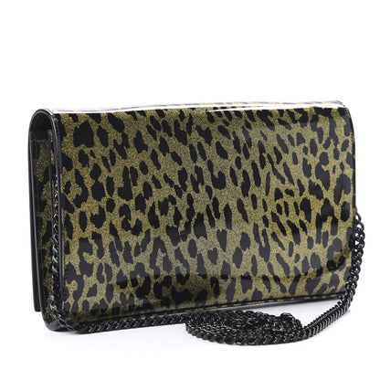 Saint Laurent Patent Leopard Print Monogram Chain Wallet Leopard Black Gold 3 of 9