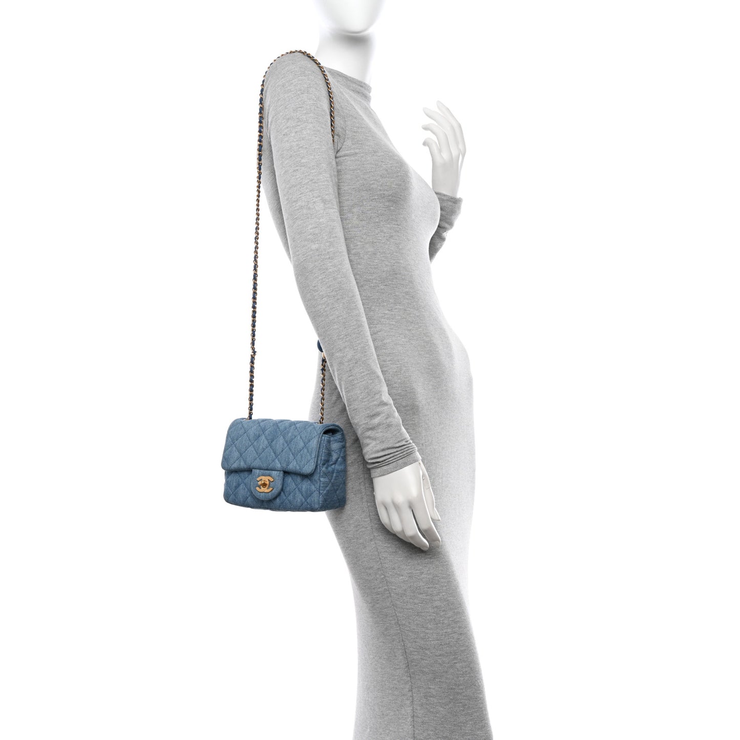 Denim Quilted Mini Pearl Crush Flap Blue