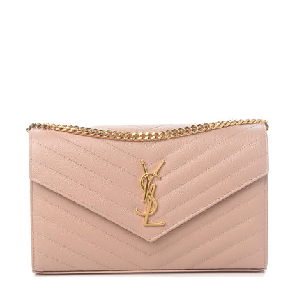 Saint Laurent Grain De Poudre Matelasse Chevron Monogram Chain Wallet Pale Pink 1 of 8