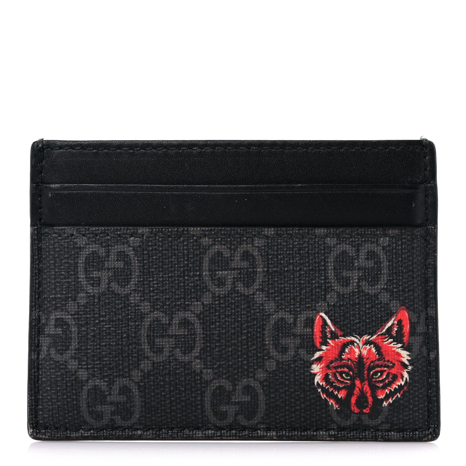 Gucci GG Supreme Monogram Wolf Print Card Holder Black Grey 1 of 13
