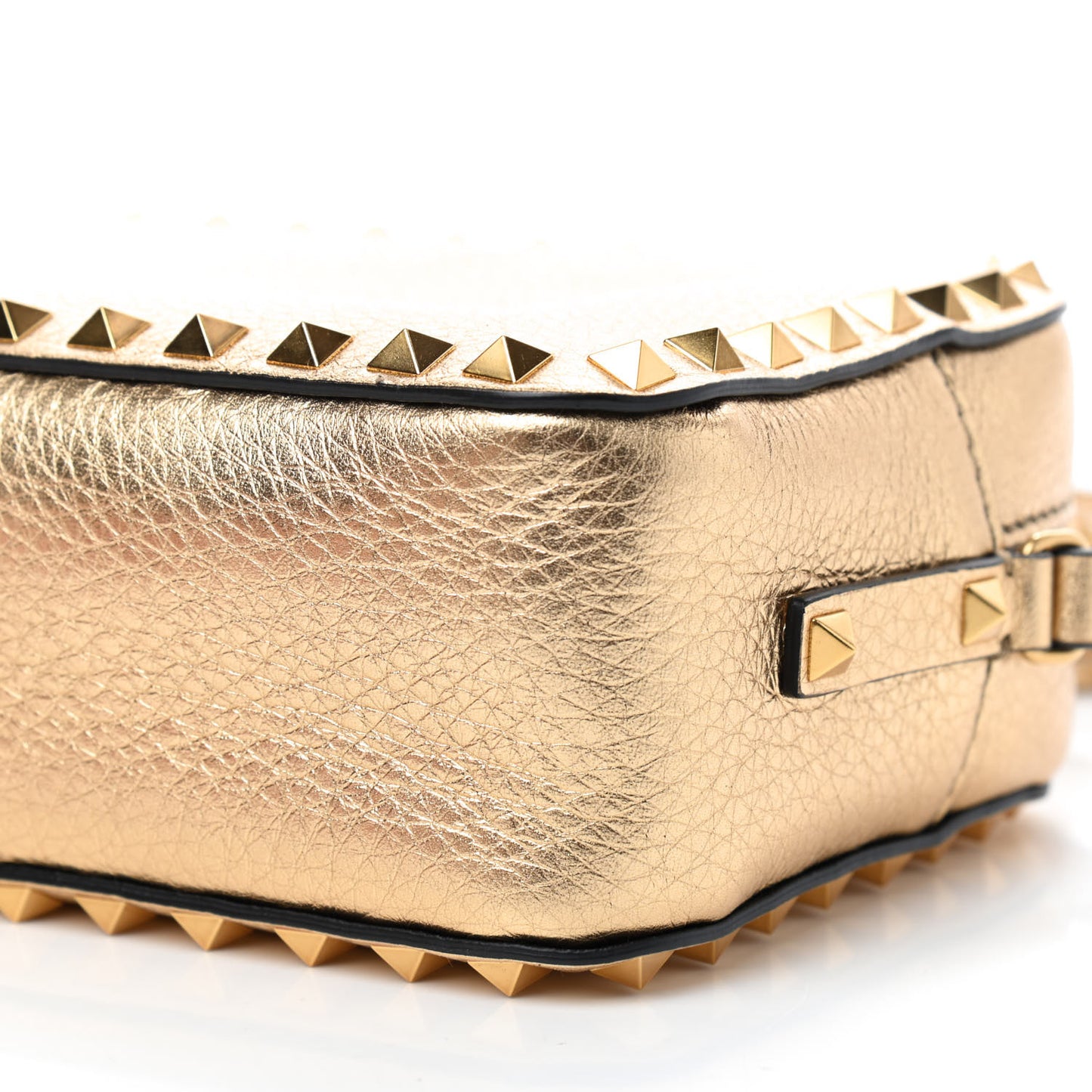 Metallic Pebbled Calfskin Rockstud Camera Crossbody Bag Gold