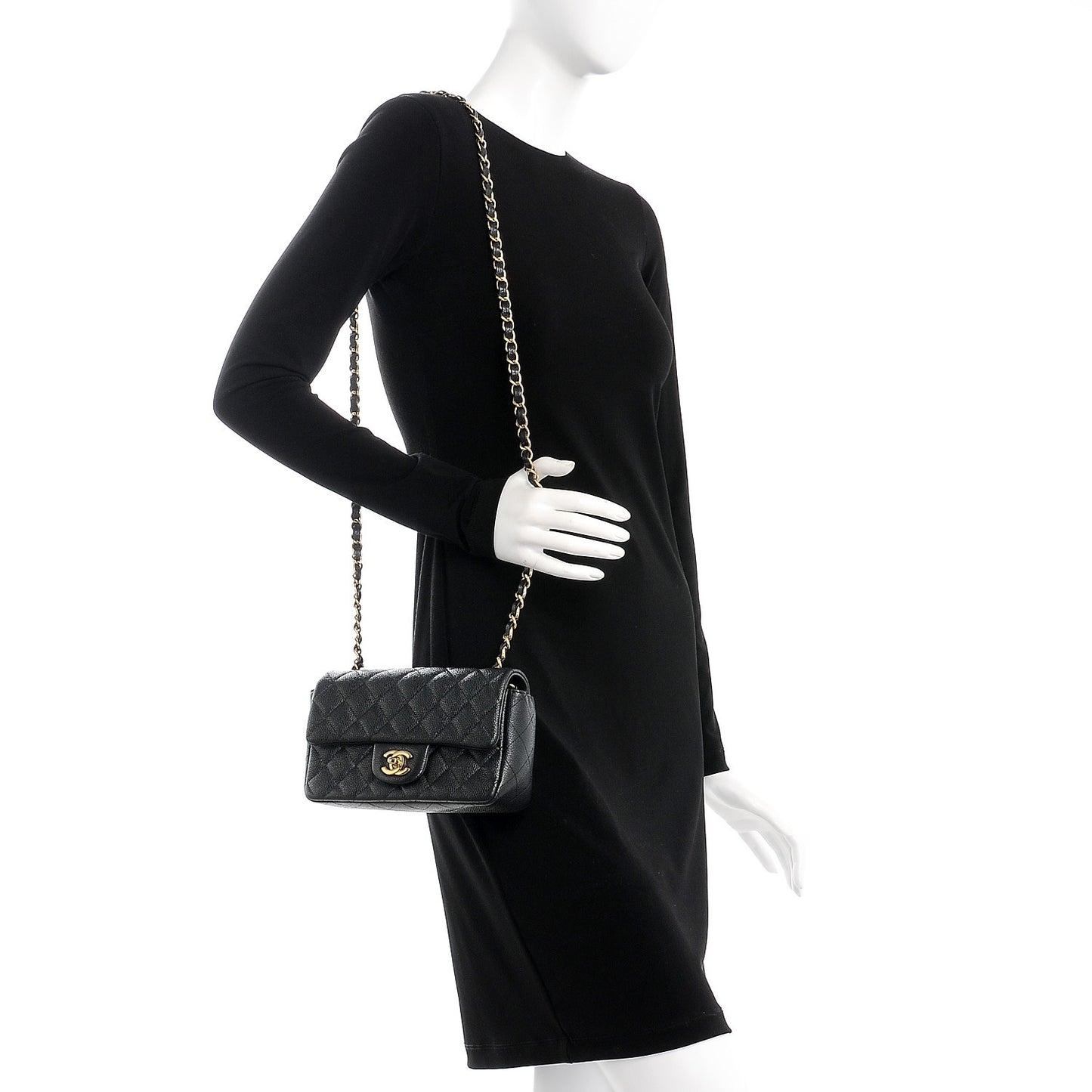 Caviar Quilted Mini Rectangular Flap Dark Charcoal