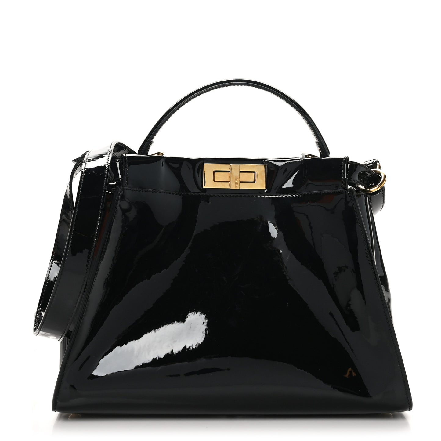 Patent Glazed Fabric FF 1974 Medium Peekaboo Iconic Defender Satchel Mogano Panna Black
