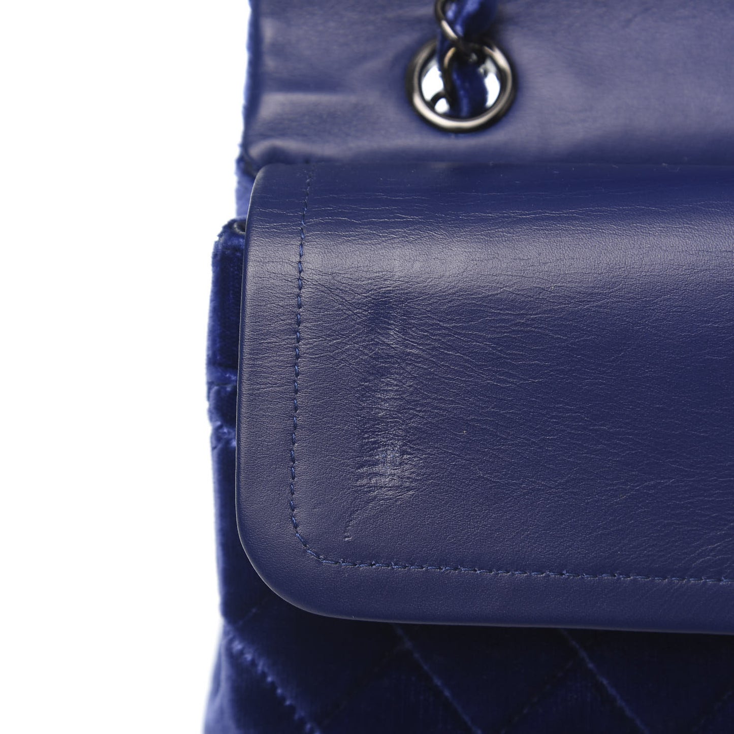 Velvet Quilted Medium Double Flap Navy Blue