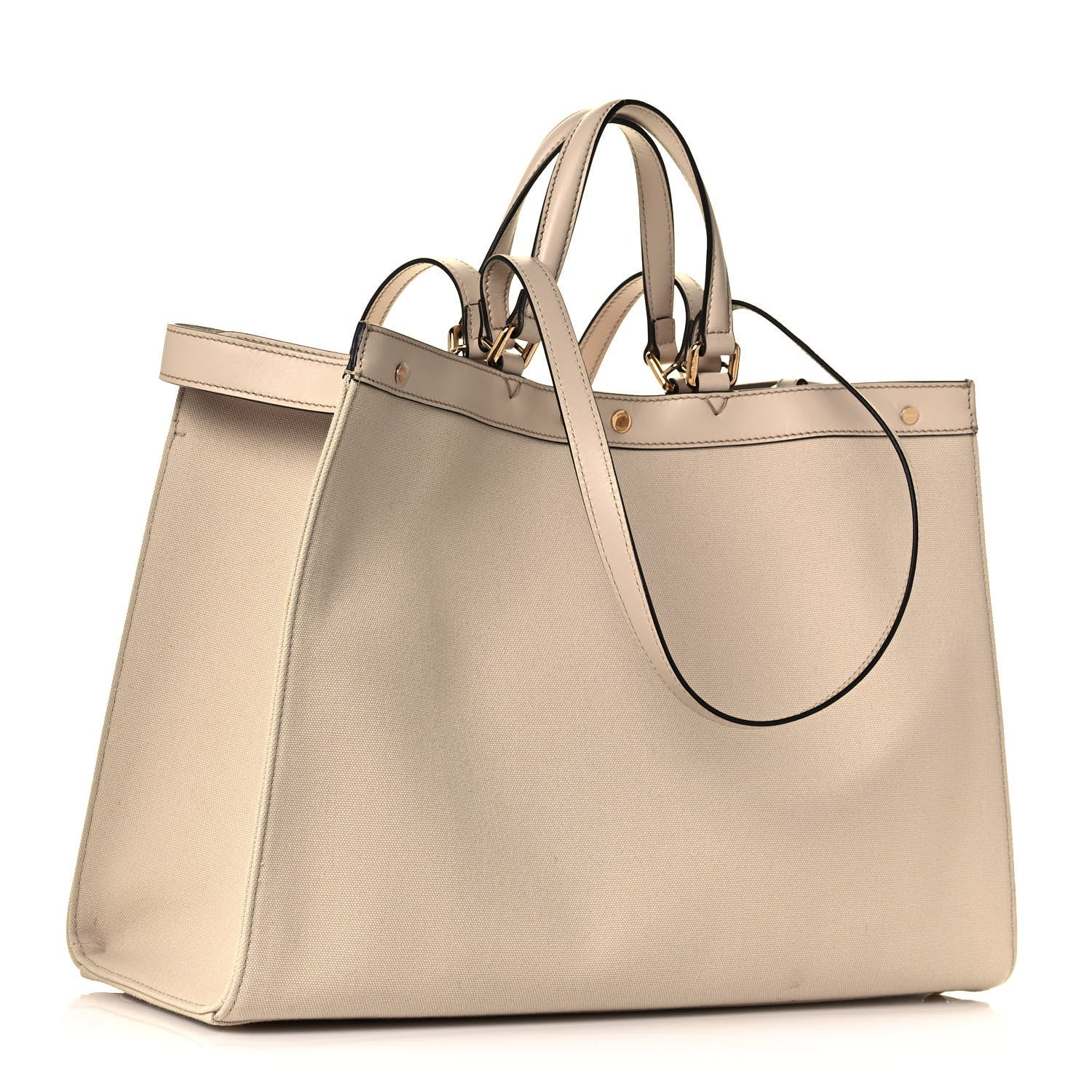 Fendi Canvas Vitello King FF Embroidered Medium Peekaboo X-Tote Poudre 2 of 16