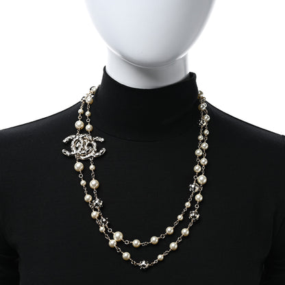 Chanel Pearl Crystal CC Long Necklace Gold Pearly White 2 of 5
