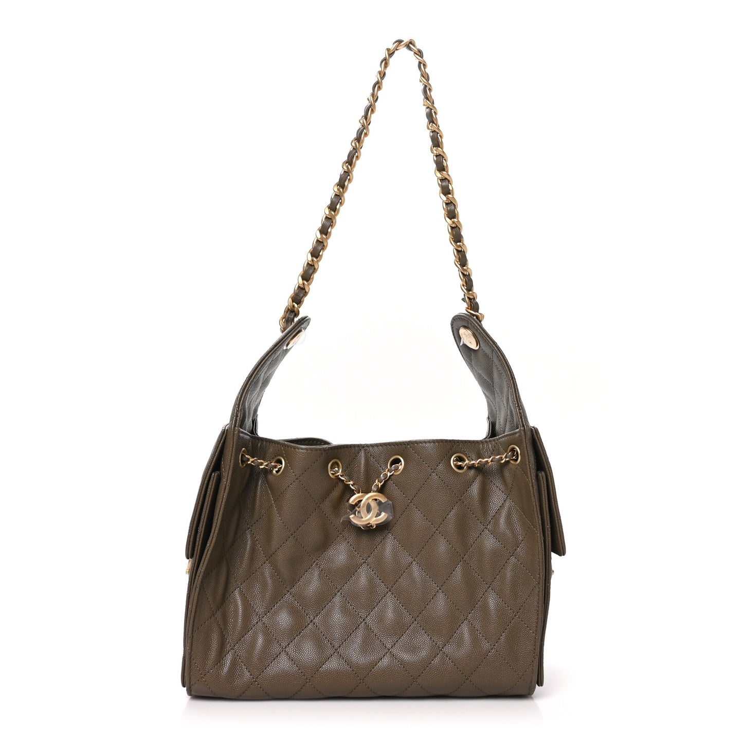 Caviar Quilted Small Chanel 25 Handbag Dark Khaki