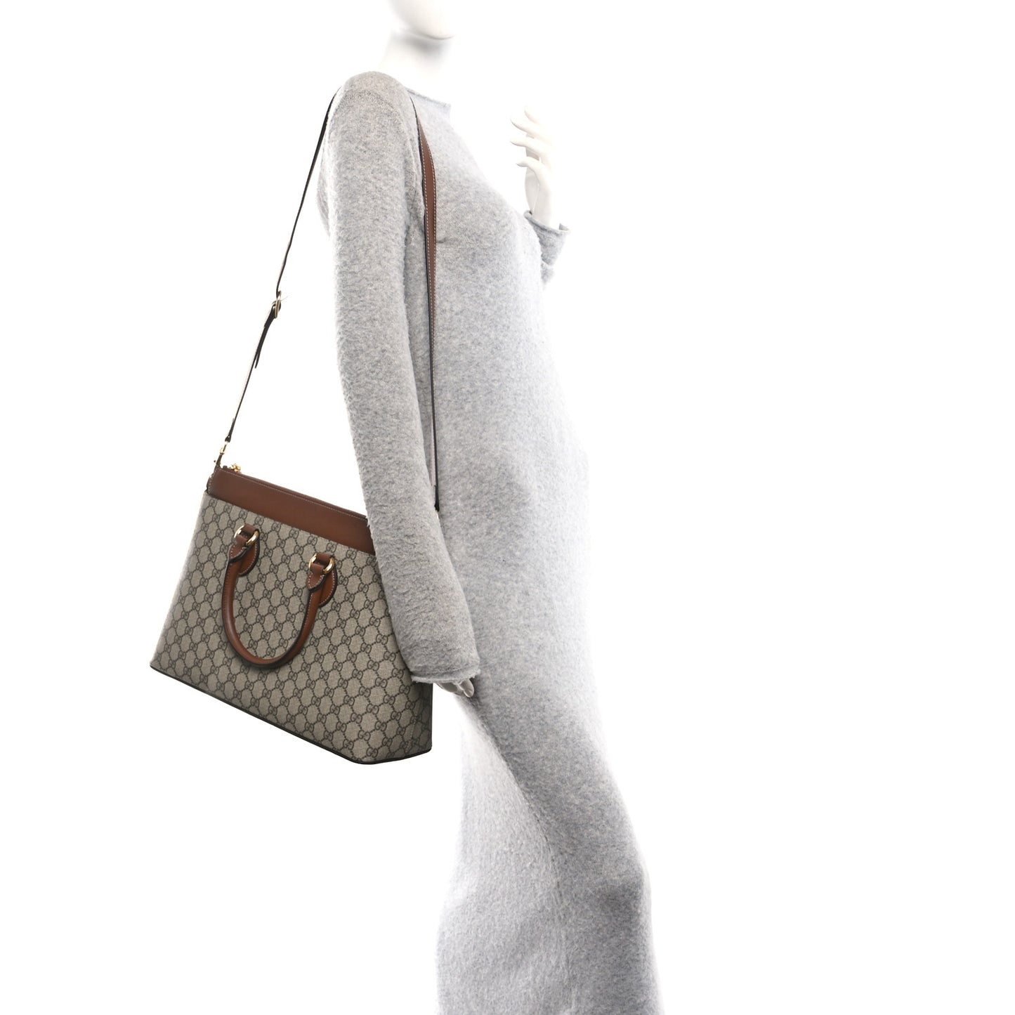 GG Supreme Monogram Large Zip Top Tote Beige Tuscany