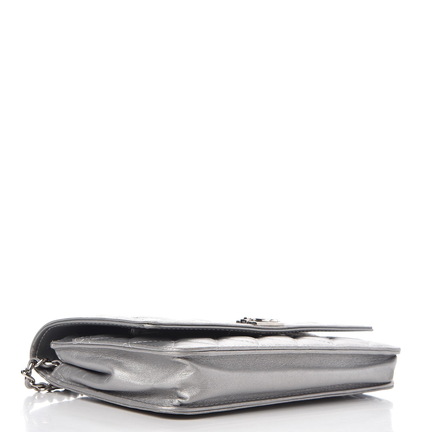 Chanel Metallic Distressed Calfskin Quilted Boy Wallet On Chain WOC Silver 4 of 9