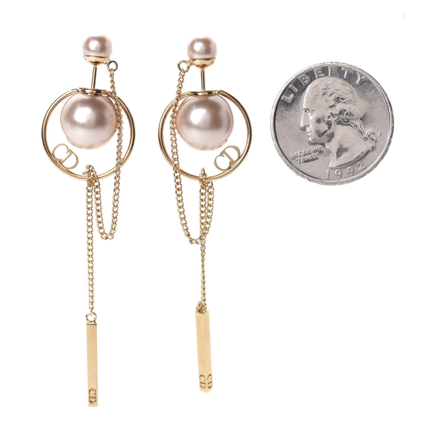 Christian Dior Pearl Tribales Dangle Chain Earrings Pink Gold 2 of 4