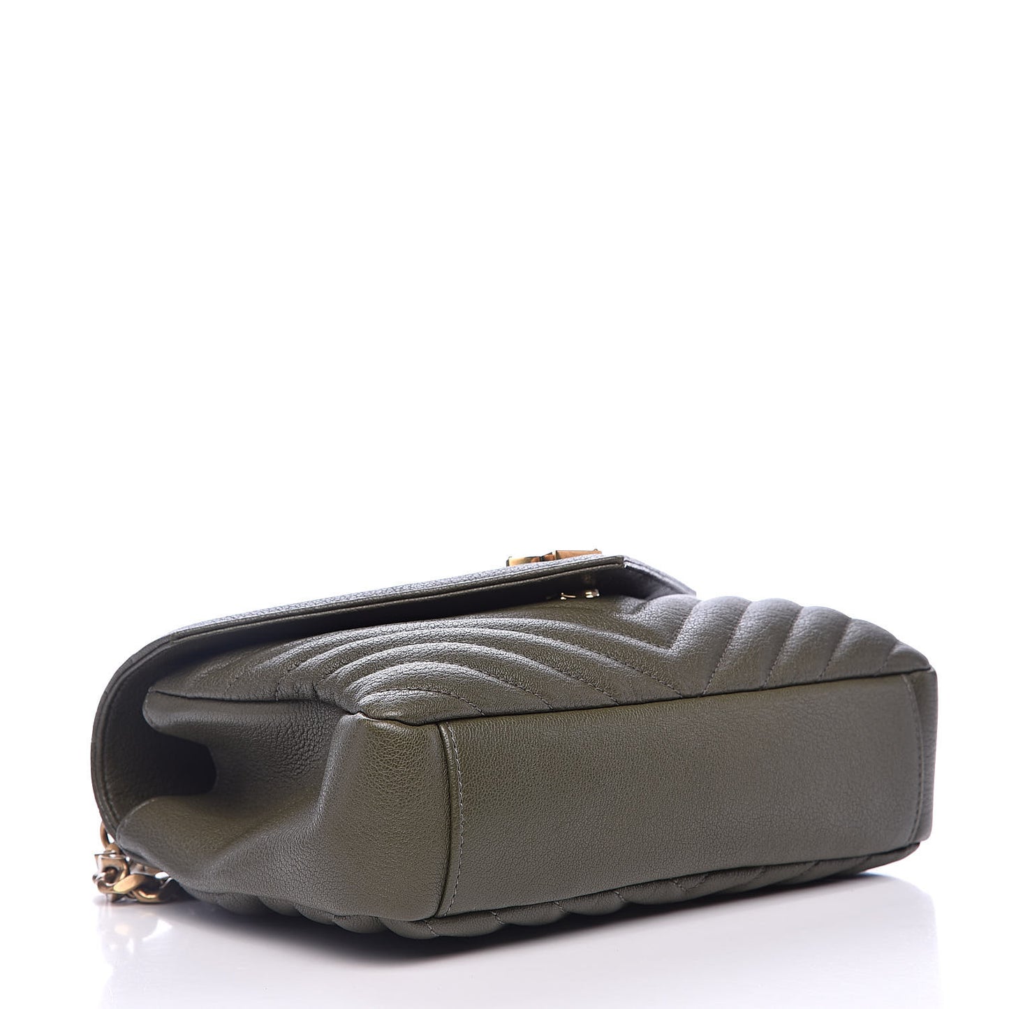 Sheepskin Matelasse Chevron Monogram Medium College Bag Military Green