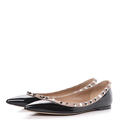 Valentino Garavani Patent Rockstud Ballerina Flats 39.5 Black Poudre 3 of 15
