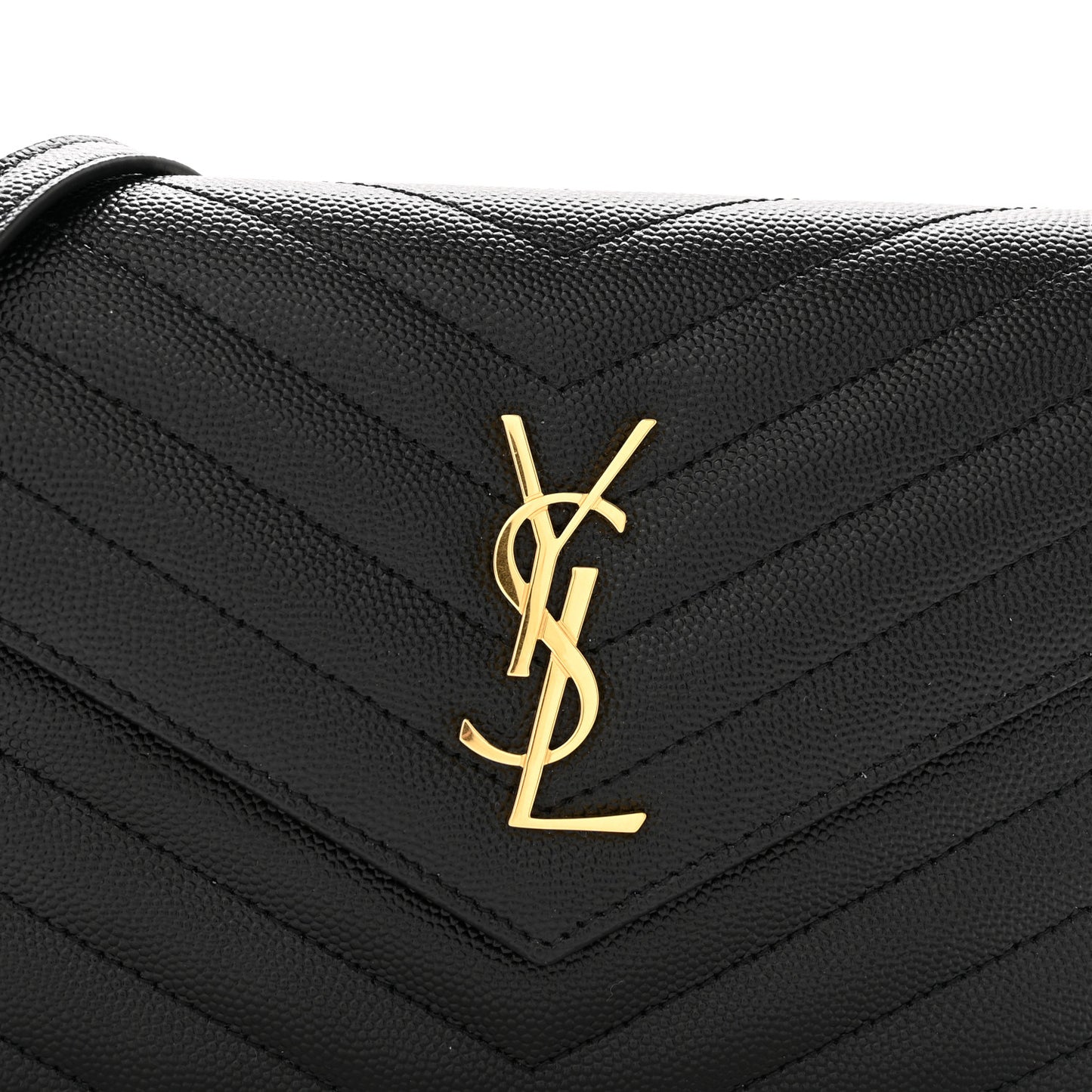 Grain De Poudre Matelasse Chevron Monogram Envelope Chain Wallet Black