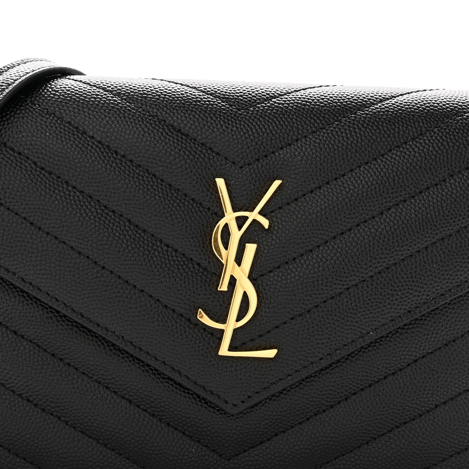 Saint Laurent Grain De Poudre Matelasse Chevron Monogram Envelope Chain Wallet Black 8 of 14