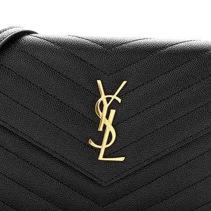 Saint Laurent Grain De Poudre Matelasse Chevron Monogram Envelope Chain Wallet Black 8 of 14