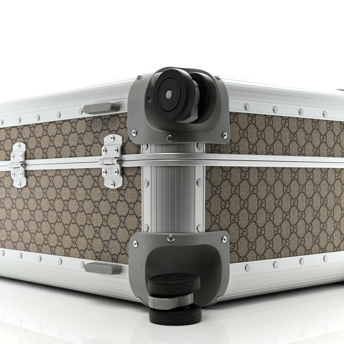 GG Supreme Monogram Aluminium Porter Medium Trolley Suitcase Beige Ebony Silver