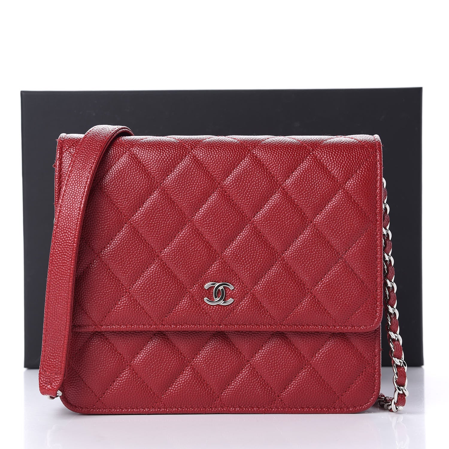 Chanel Caviar Quilted Square Wallet On Chain WOC Dark Red 13 of 13