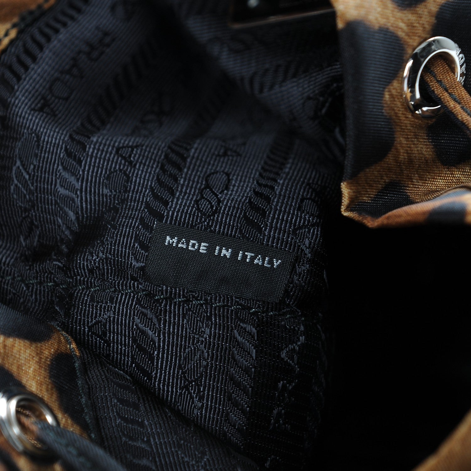 Prada Tessuto Nylon Leopard Print Mini Bucket Bag Miele 6 of 8