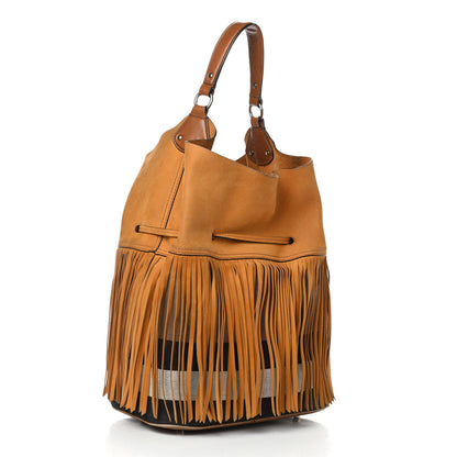 Burberry Suede Fringe Large Belgrove Bucket Bag Tan 3 of 14