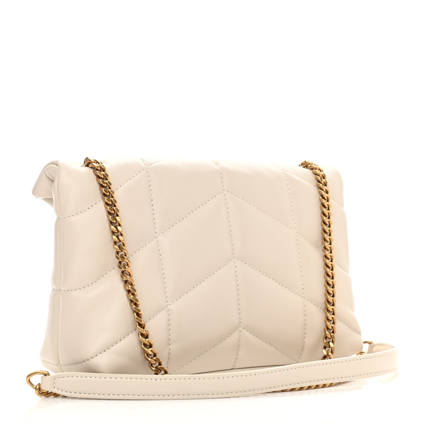 Lambskin Quilted Toy Loulou Puffer Monogram Chain Satchel Blanc Vintage