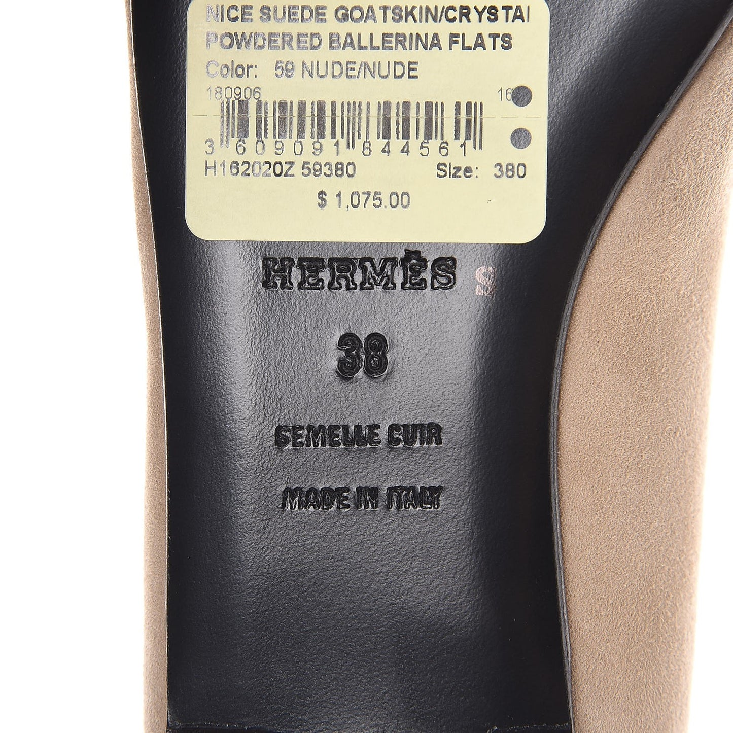 Suede Goatskin Crystal Powdered Nice Ballerina Flats 38 Nude
