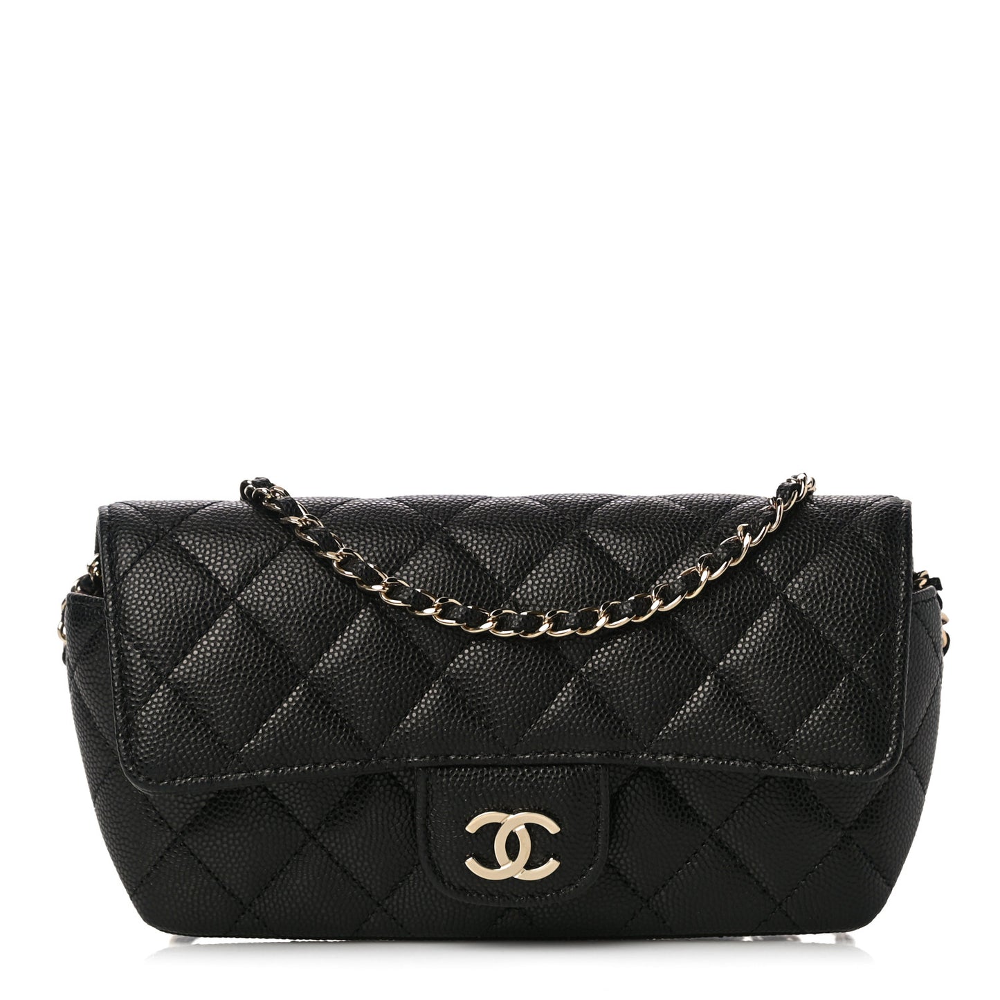 Caviar Quilted Glasses Case With Chain Black