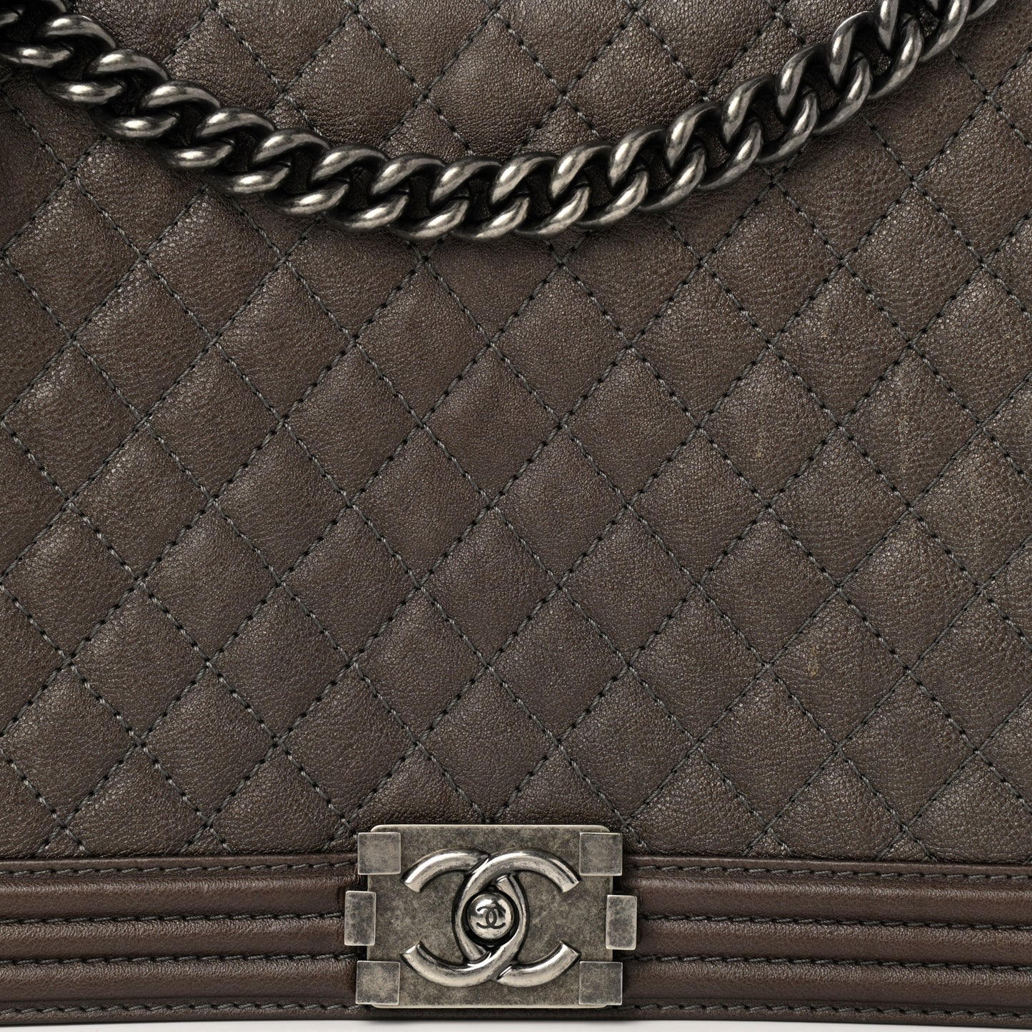 Calfskin Quilted Large Boy Flap Grey