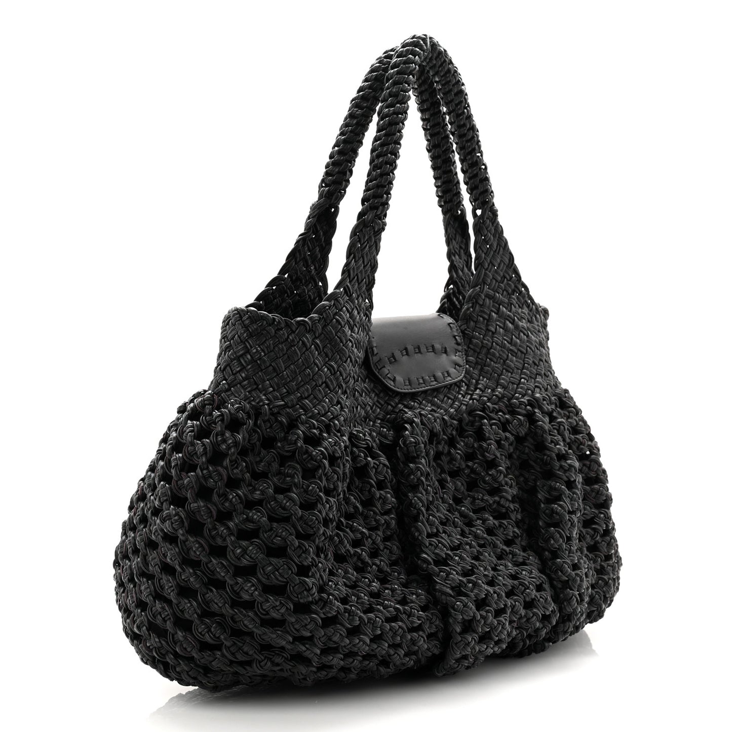 Woven Calfskin Gancini Shoulder Bag Black