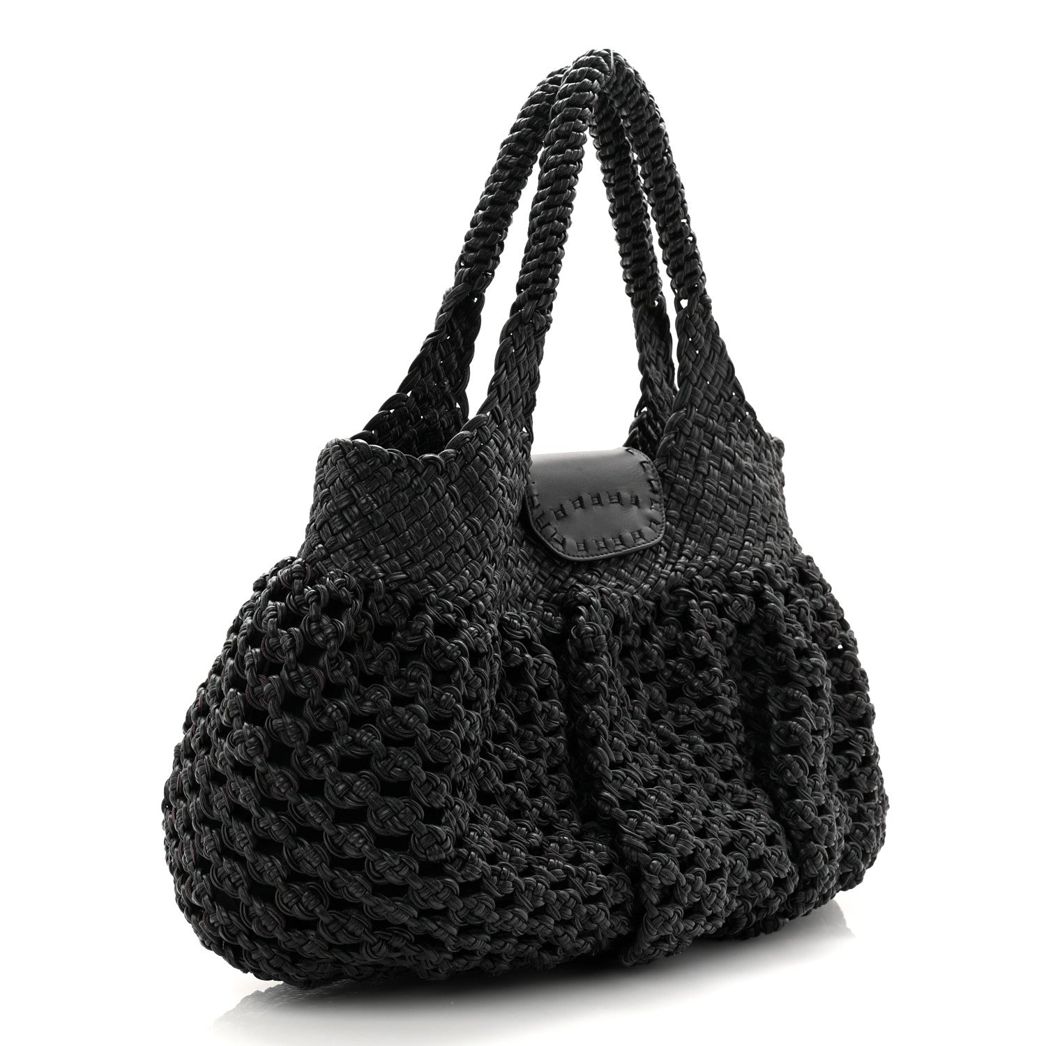 Salvatore Ferragamo Woven Calfskin Gancini Shoulder Bag Black 4 of 19