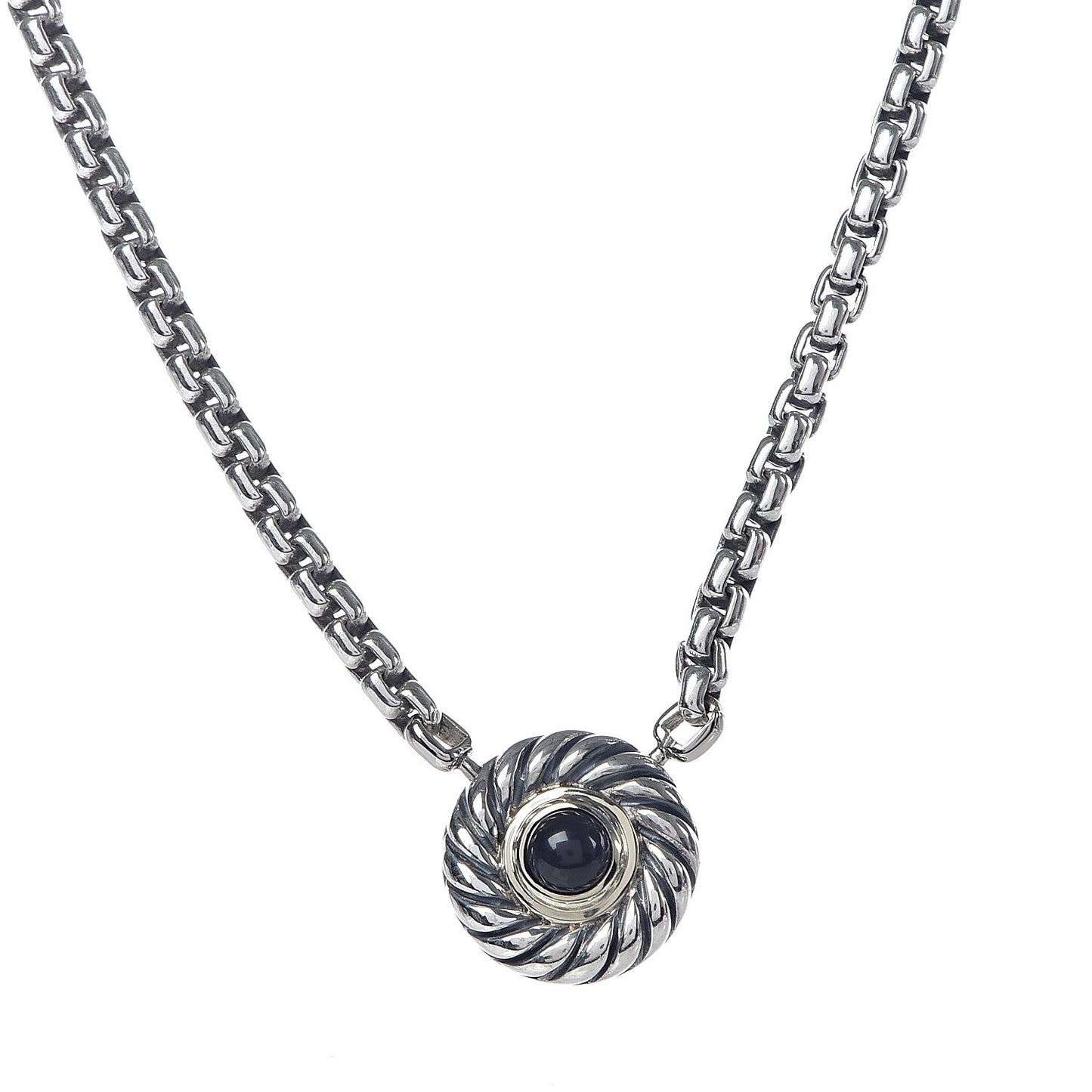 Sterling Silver 14K Yellow Gold Black Onyx 12mm Cookie Pendant Necklace