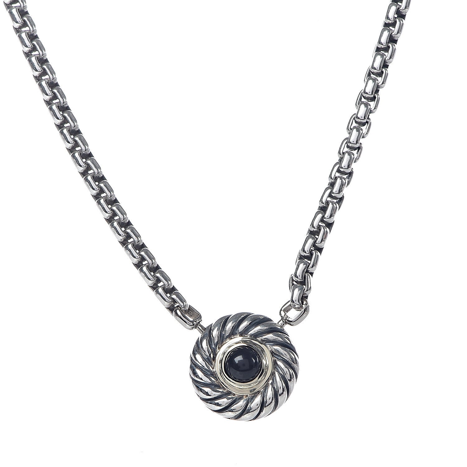 David Yurman Sterling Silver 14K Yellow Gold Black Onyx 12mm Cookie Pendant Necklace 4 of 6