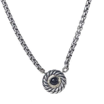 David Yurman Sterling Silver 14K Yellow Gold Black Onyx 12mm Cookie Pendant Necklace 4 of 6