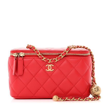 Chanel Lambskin Quilted Small Pearl Crush Vanity Case With Chain Red 1 of 11